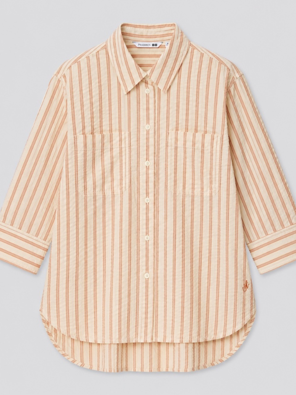 JW Anderson and Uniqlo collab light orange seersucker striped ¾ sleeve shirt NWT